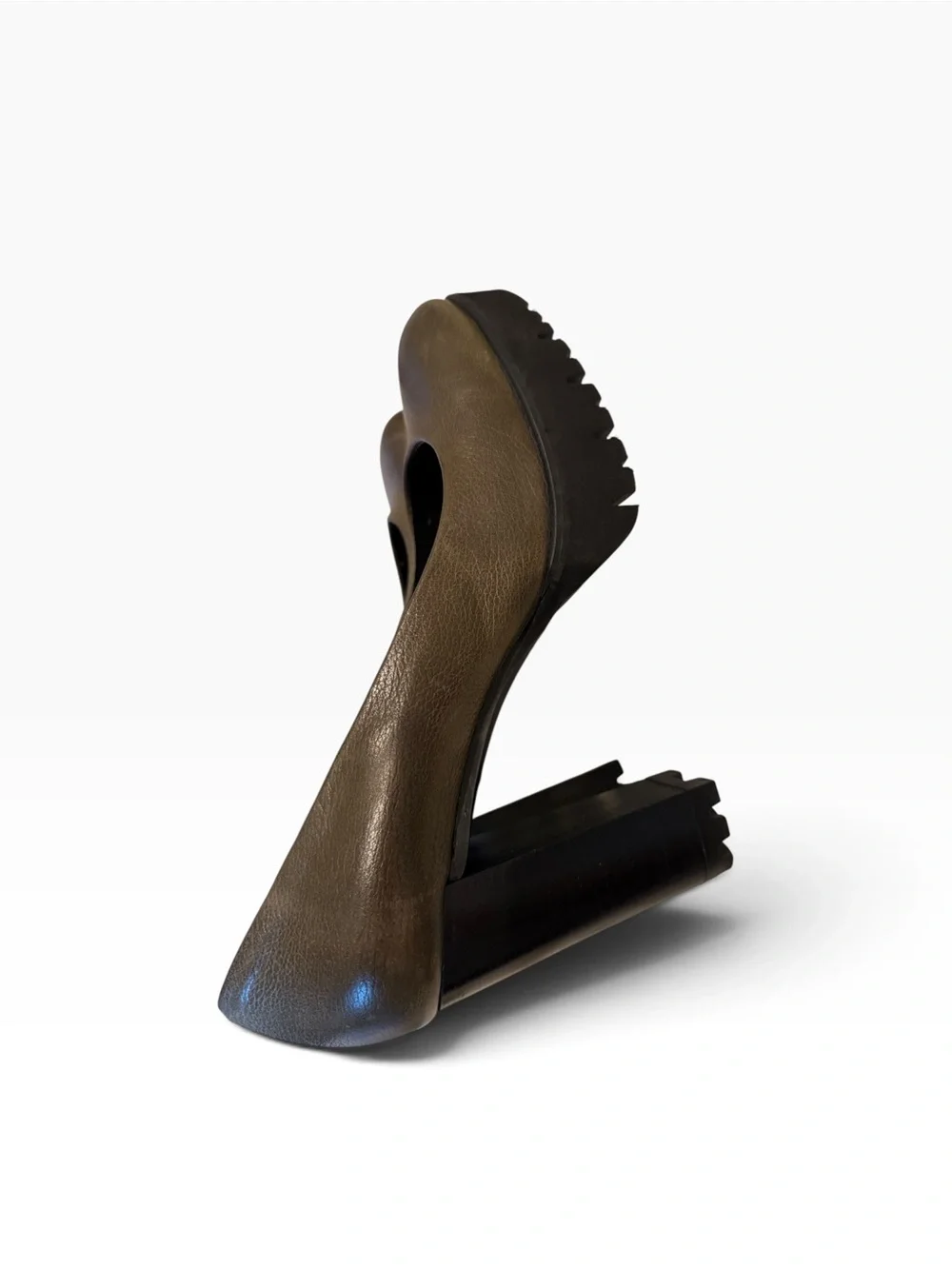 Beautiful Italian Platform Pump in Olive with Treaded Soles.